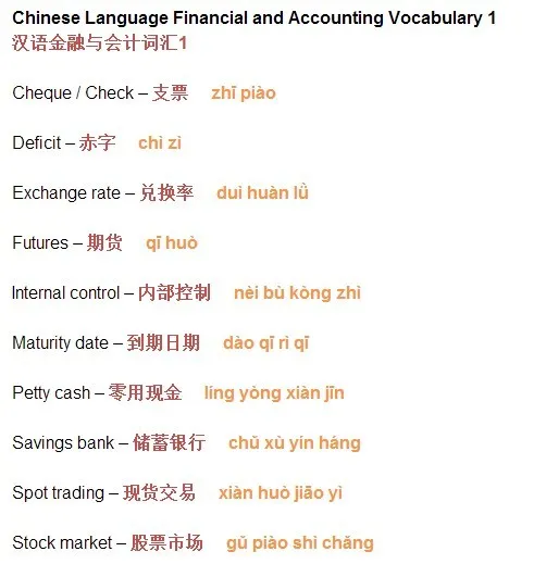 Chinese Language Vocabulary 汉语词汇 Financial and Accounting Vocabulary 1
